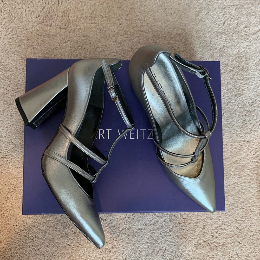 Stuart Weitzman Strap Pump Block Heel Metallic - image 1
